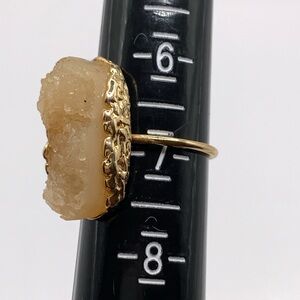 Raw Citrine Druzy Statement Ring Gold Tone Size 7